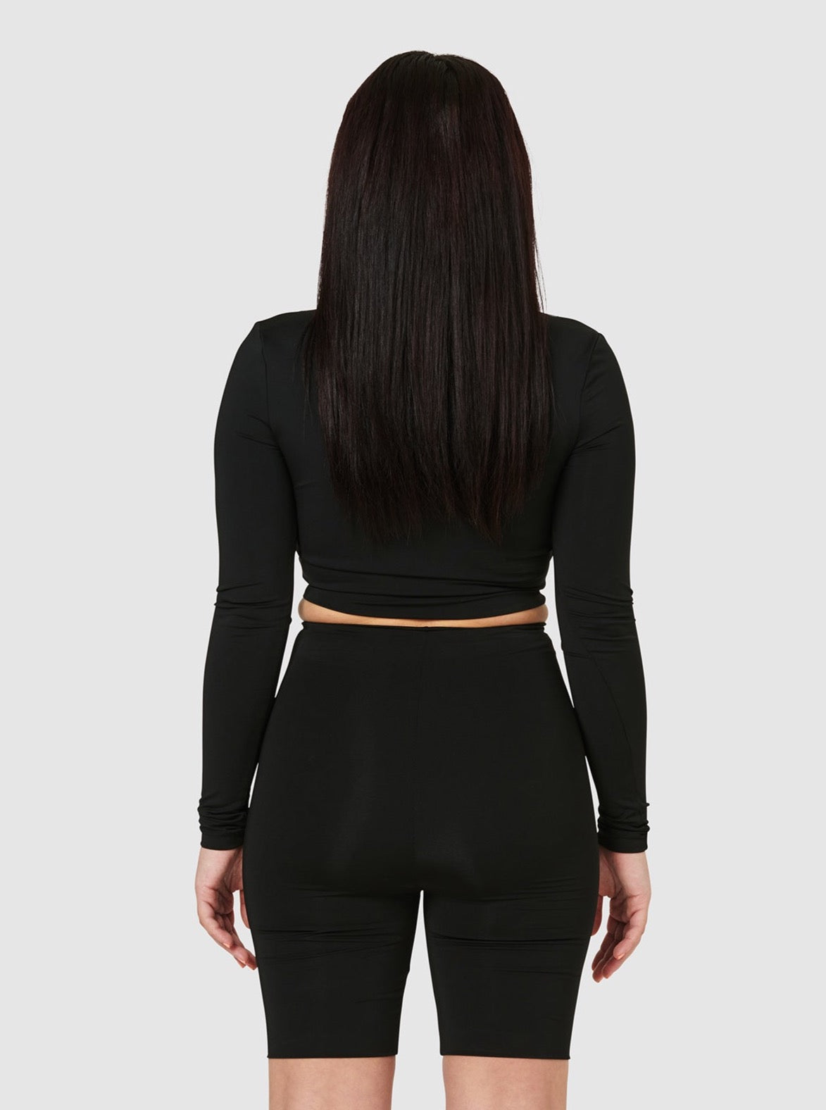 The Quinn Long Sleeve Crop Top - Black Liquorice