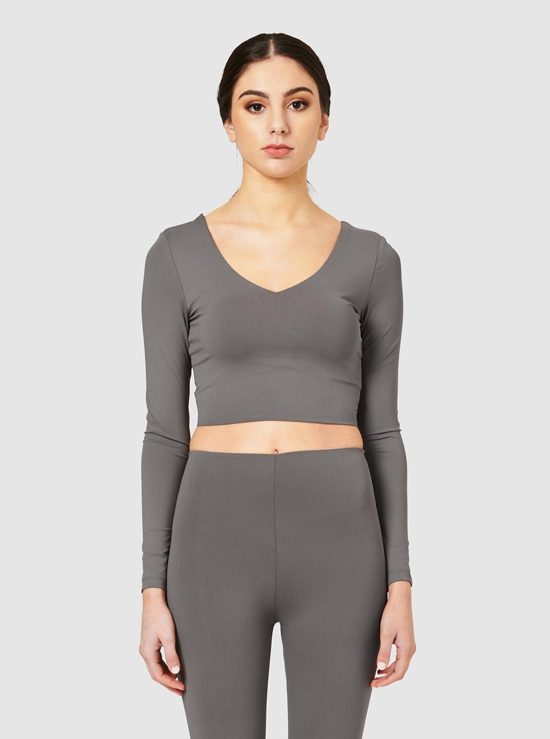 The Quinn Long Sleeve Crop Top - Shark Grey