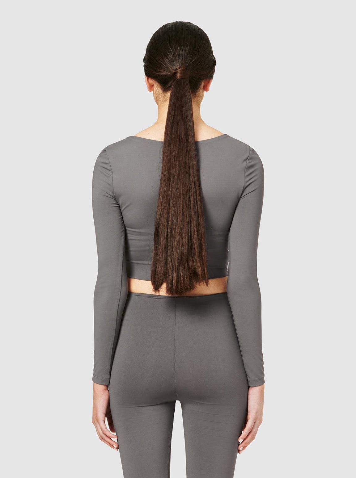 The Quinn Long Sleeve Crop Top - Shark Grey