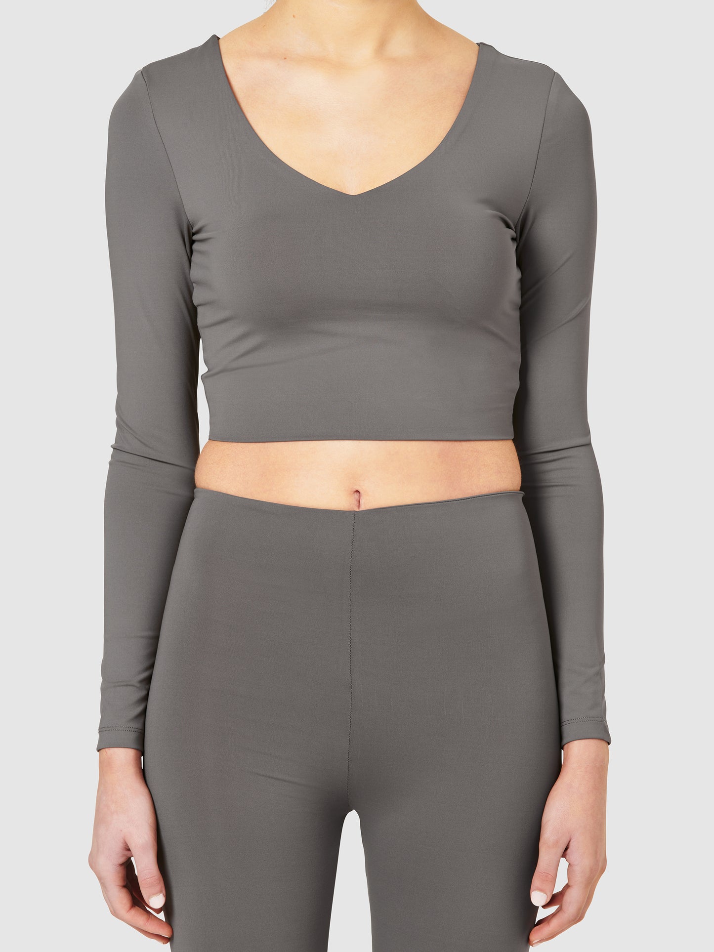 The Quinn Long Sleeve Crop Top - Shark Grey