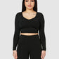 The Quinn Long Sleeve Crop Top - Black Liquorice