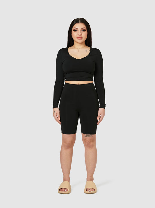 The Zara High Waisted Bike Shorts - Black Liquorice