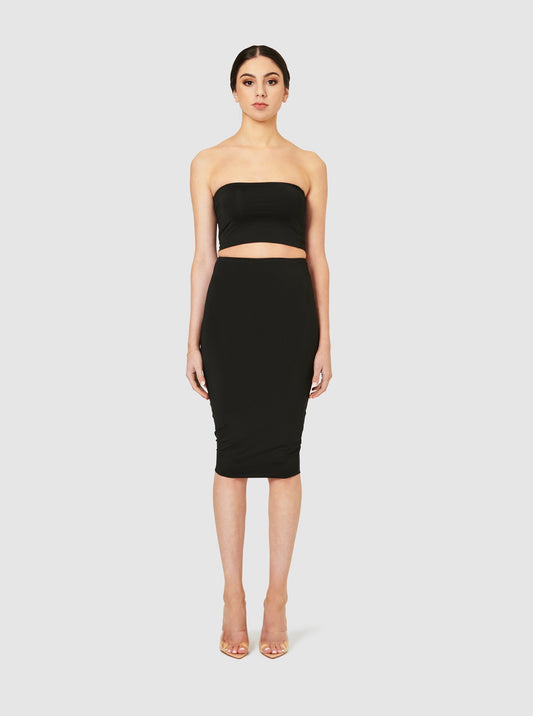 The Rose High Waisted Midi Skirt - Black Liquorice