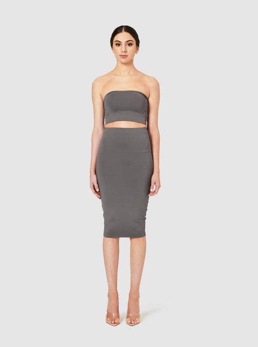 The Rose High Waisted Midi Skirt - Shark Grey