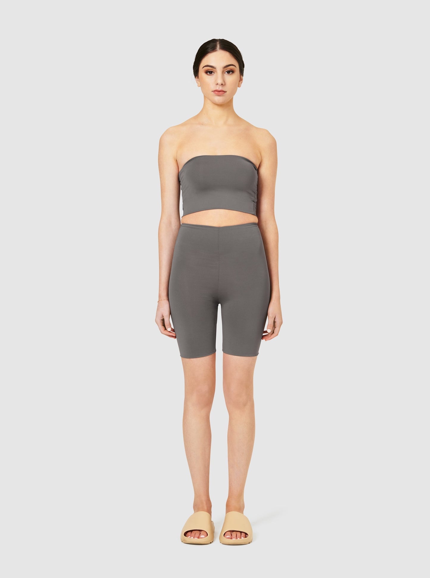 The Zara High Waisted Bike Shorts - Shark Grey