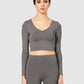 The Quinn Long Sleeve Crop Top - Shark Grey