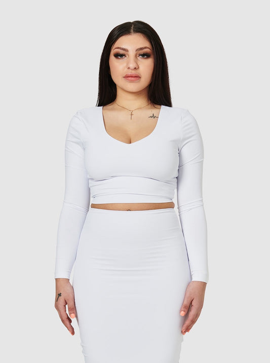 The Quinn Long Sleeve Crop Top - White Dove