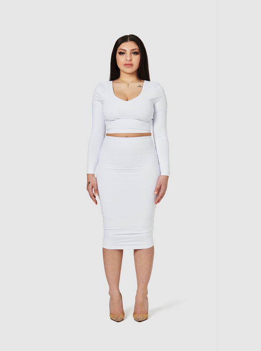 The Rose High Waisted Midi Skirt - White Dove