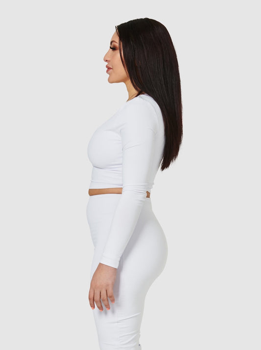 The Quinn Long Sleeve Crop Top - White Dove