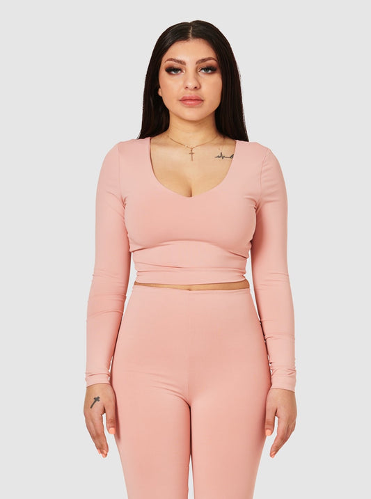 The Quinn Long Sleeve Crop Top - Pink Amethyst